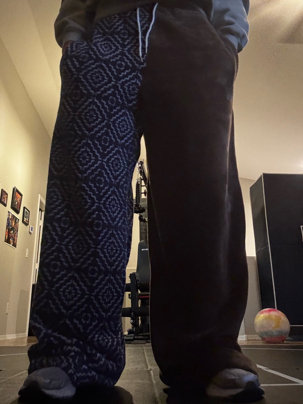 Custom upcycled sweatpants from a blanket